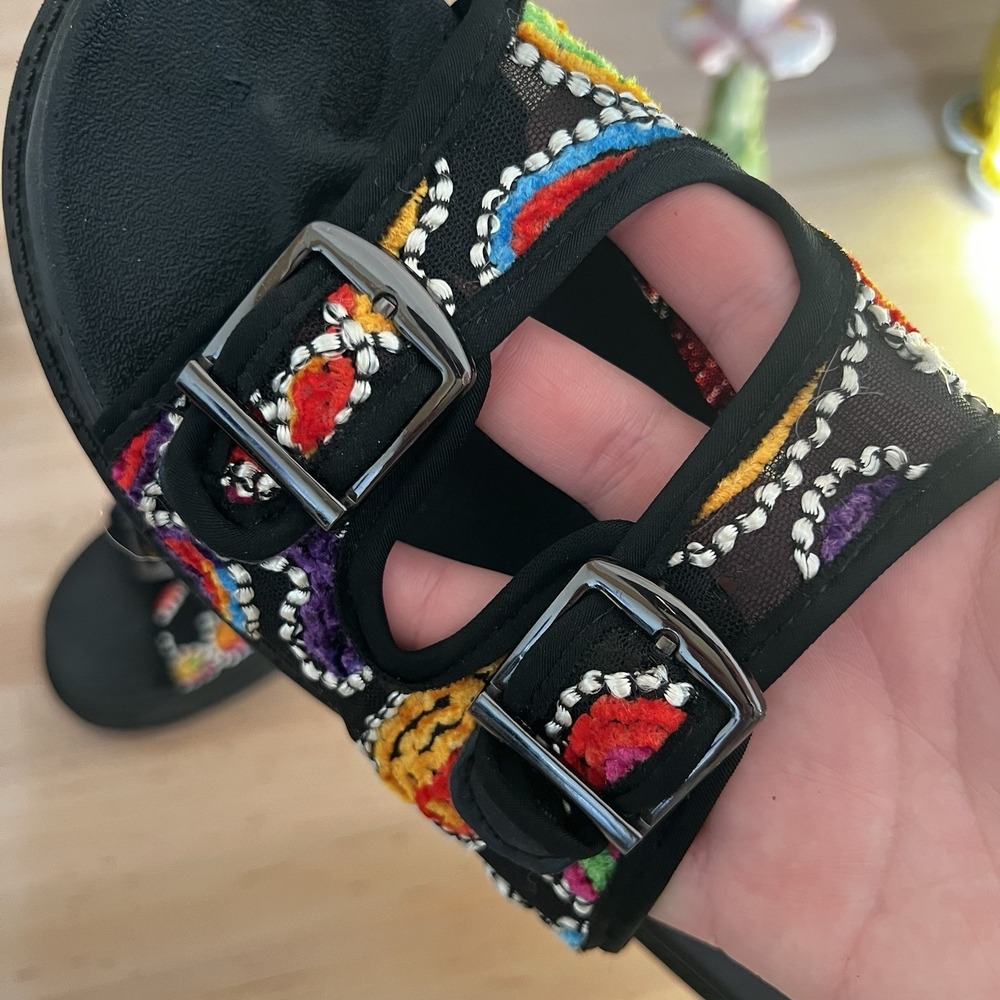 Boho Colorful Embroidered Floral Slide Sandals Festival Women's Size 11 - Picture 6 of 7